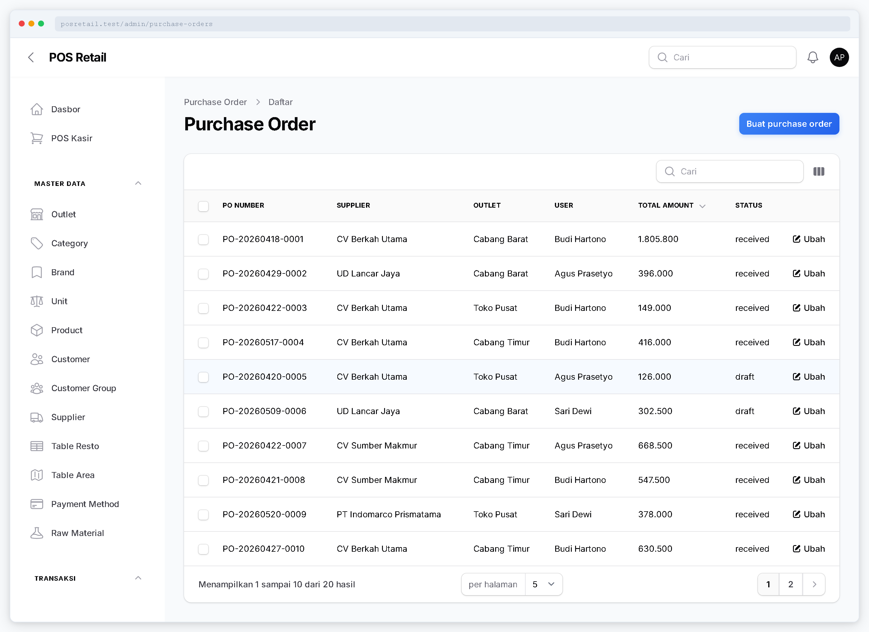 Purchase Order POS Retail